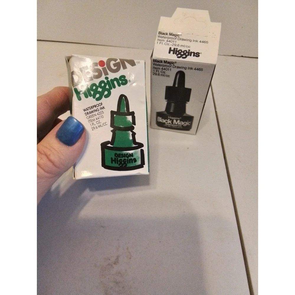 Higgins Waterproof‎ Drawing Ink Black Magic 4465 and Design Green 4205 Set 1oz